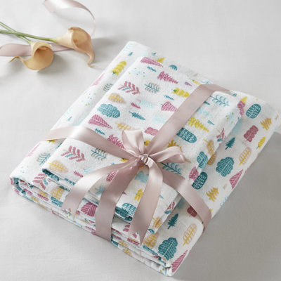Drap simple en flanelle de coton TG avec arbres des Fêtes blancs, convient à un matelas de 12 po, comprend une housse plate et une taie d'oreiller à 100%