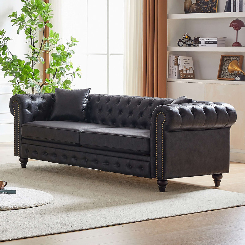Canapé Chesterfield 85,5 po, H 28,28 po x l 85,53 po x P 32,28 po, Noir