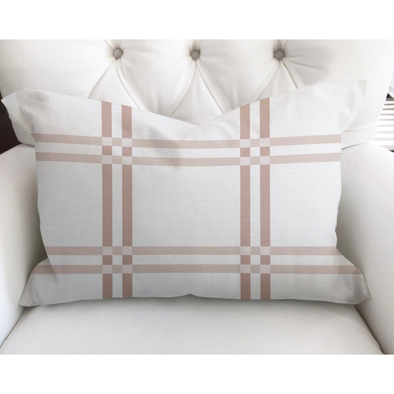 Plaid Cotton Reversible Throw Pillow, Peach