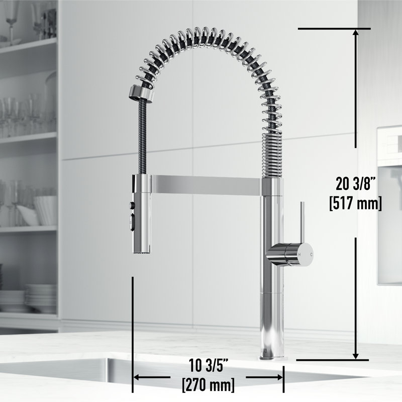 Edison Pro 20" H 1-handle Pull-Down 3-Function Sprayer Kitchen Faucet, Chrome