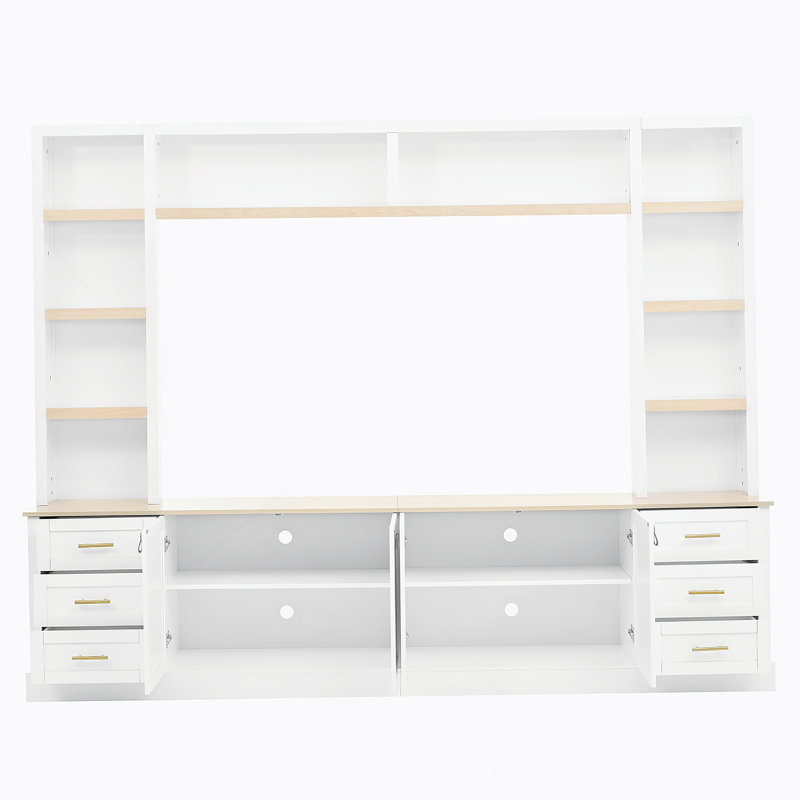 Meuble audio-vidéo 4 pièces avec tablettes réglables, meuble télé avec tablettes pour téléviseur de 75 po ou moins, White