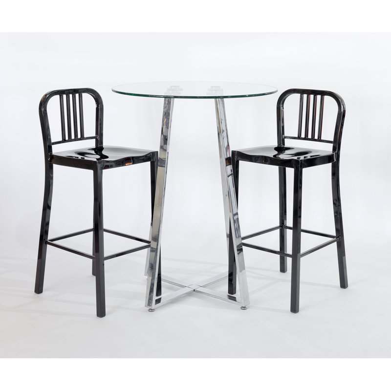 Shara 2 -Person Glass Dining Set, Black (chair)