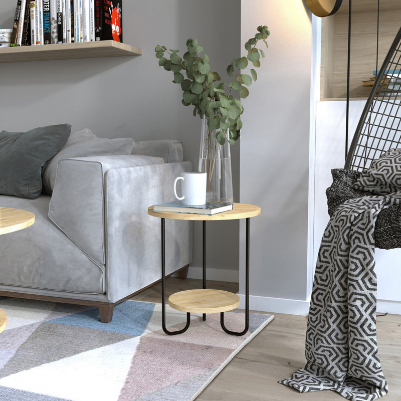 Modern Multipurpose Side Table, Oak Color, 15.7 x 17.7 x 15.7 inches | 100% Melamine Coated Particle Board, Thickness: 0.7 inches | Industrial Design with 10.2-inch Bottom Shelf | Perfect for Living Room & Bedroom