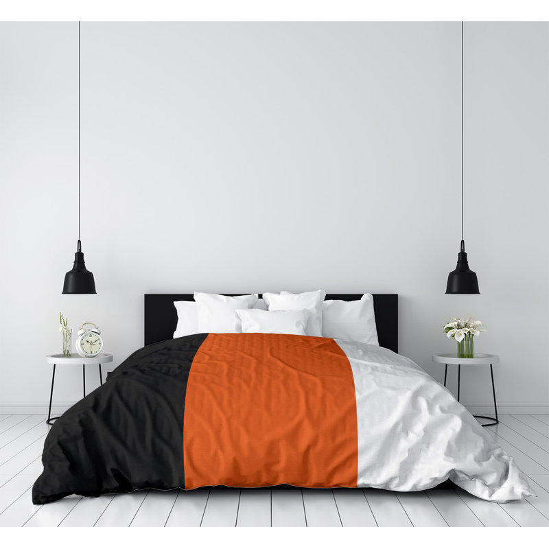 Housse de couette réversible simple baseball Detroit, Housse de couette simple TG, Polyester brossé, Noir / orange / blanc