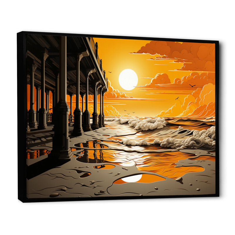 Aliyani Beach Pier Point de vue Papercut V - impression, H 16 po x l 32 po x P 1 po, Cadre flottant noir