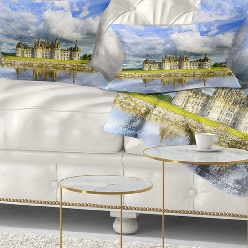 Seashore Chateau De Chambord Castle and Reflection Lumbar Pillow