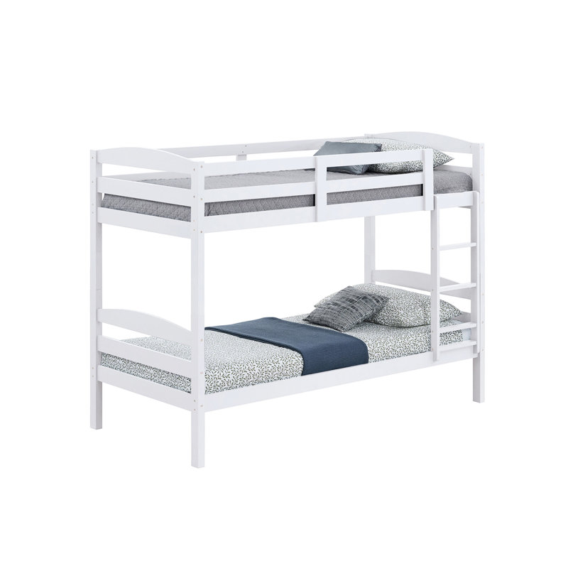 Lit simple au-dessus d'un lit superposé blanc, style transitionnel, bois massif et d'ingénierie, conception à lattes arquées, joint, lit blanc pour chambre à coucher, serrure à insert, vitrine