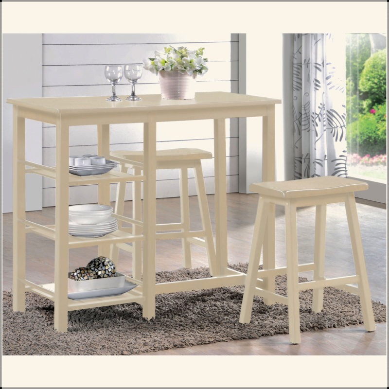 Buttermilk 3-Piece Counter Height Set With Shelves