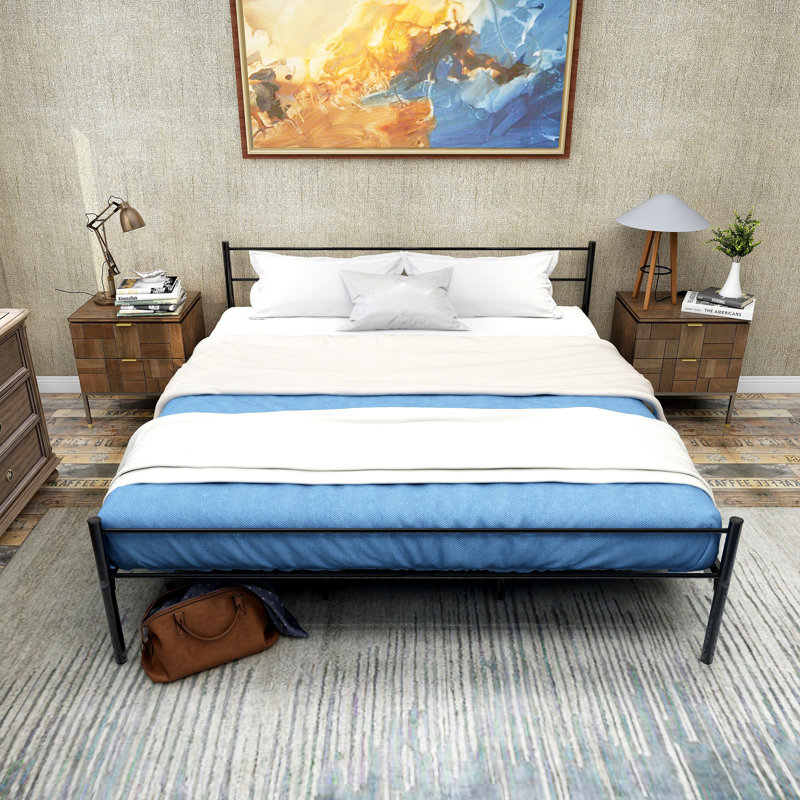 Metal Slat Headboard Design Bed, King
