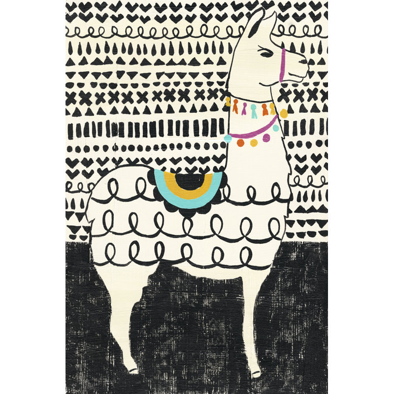«Party Llama I», peinture sur toile, H 12 po x l 8 po