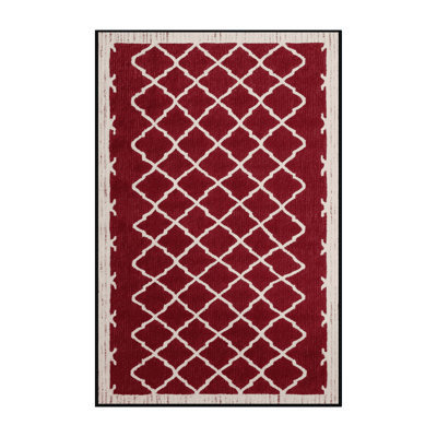 Machine Washable Trellis Red Area Rug
