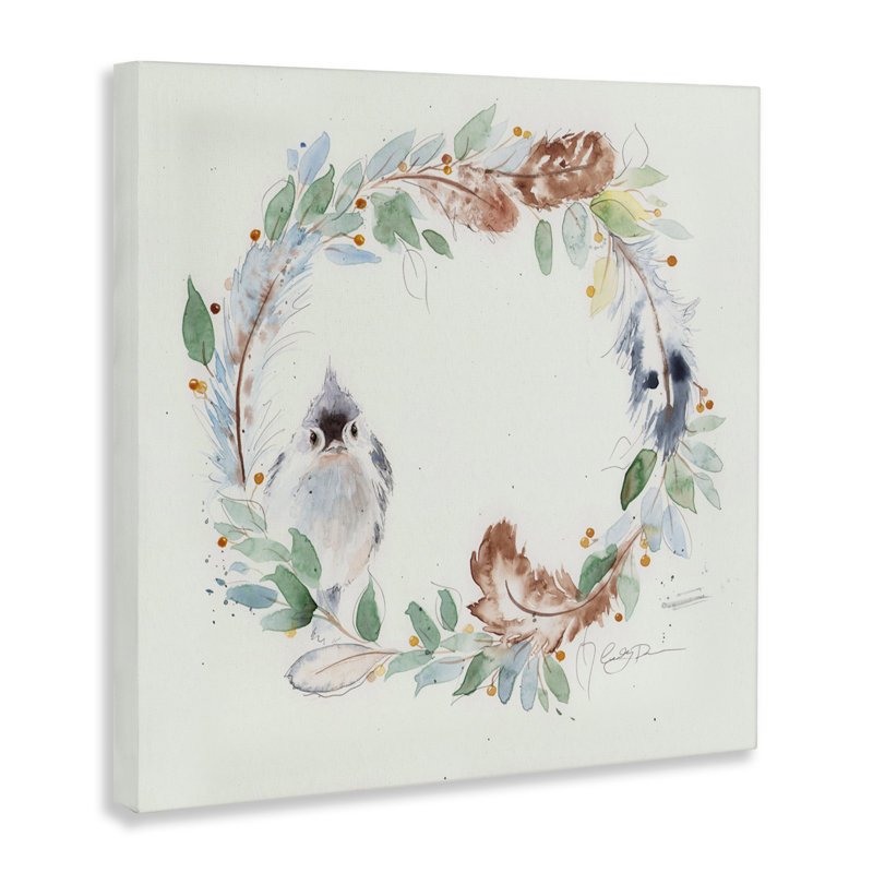 Toile Wispy Bird & Botanical Wreath, design par Cady, H 30 po x l 30 po