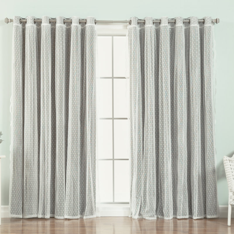 Rideau occultant en polyester Damyiah (1 voilage et 1 panneau occultant), Gris foncé, L 80 po x L 96 po