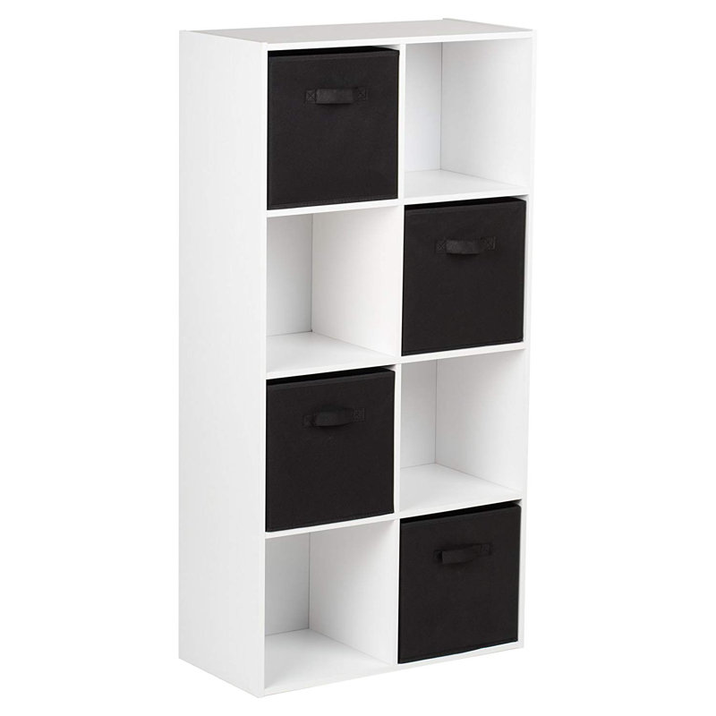 Northville 61cm W Cube Bookcase, (8 Shelves) 121cm H x 61cm W x 30cm D, White/Black