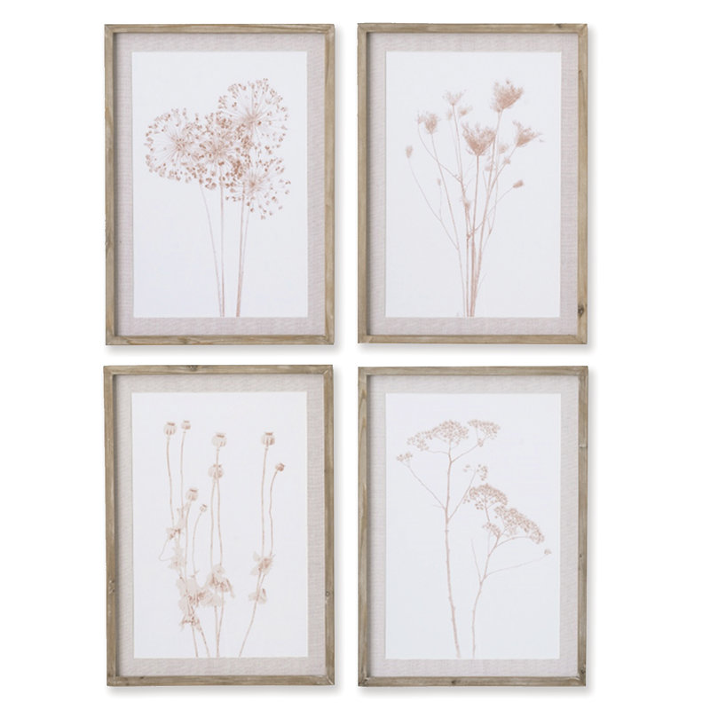 Ensemble de 4 reproductions sur bois Libourne Stylized Botanical