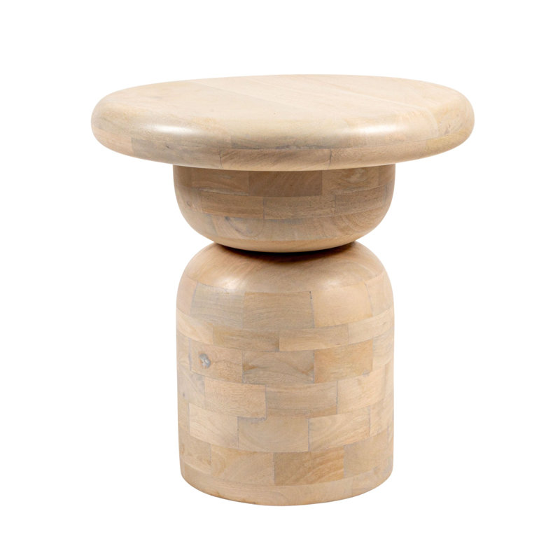 Table d'appoint ronde en bois de manguier avec base de grain de bout empilée, Blanchir