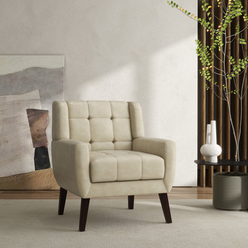 Jaqueze 73.7Cm Wide Tufted Armchair, Jaqueze Cream White Faux Leather