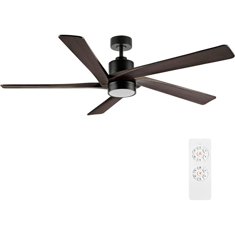 Ottenburg 64'' Ceiling Fan with LED Lights, Matte Black with Dark Brown Wood Blades