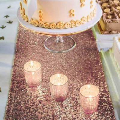 Rose Gold Sequin Table Runner 12" x 108" – Sparkling Shimmery Cloth for Parties, Weddings, and Banquets
