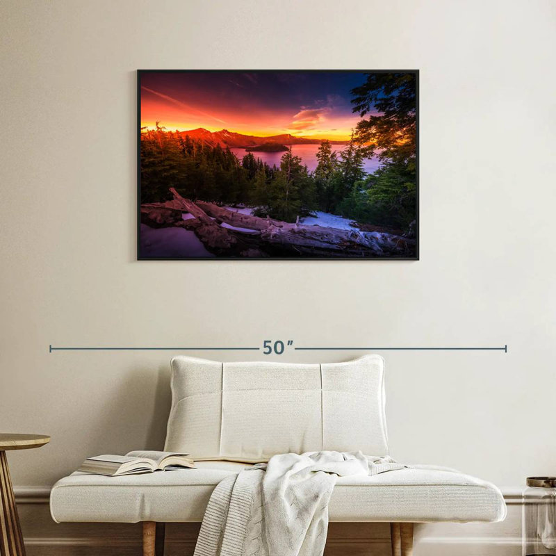 Majestic Crater Lake Sunset, Cadre flottant noir, 37 po x 25 po