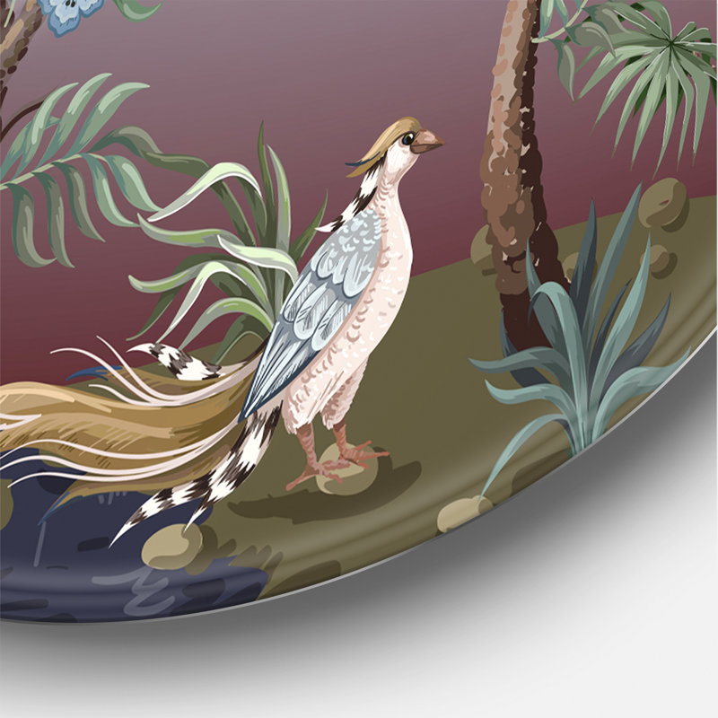 Chinoiserie avec oiseaux et pivoines, H 11 po x l 11 po x p 1 po