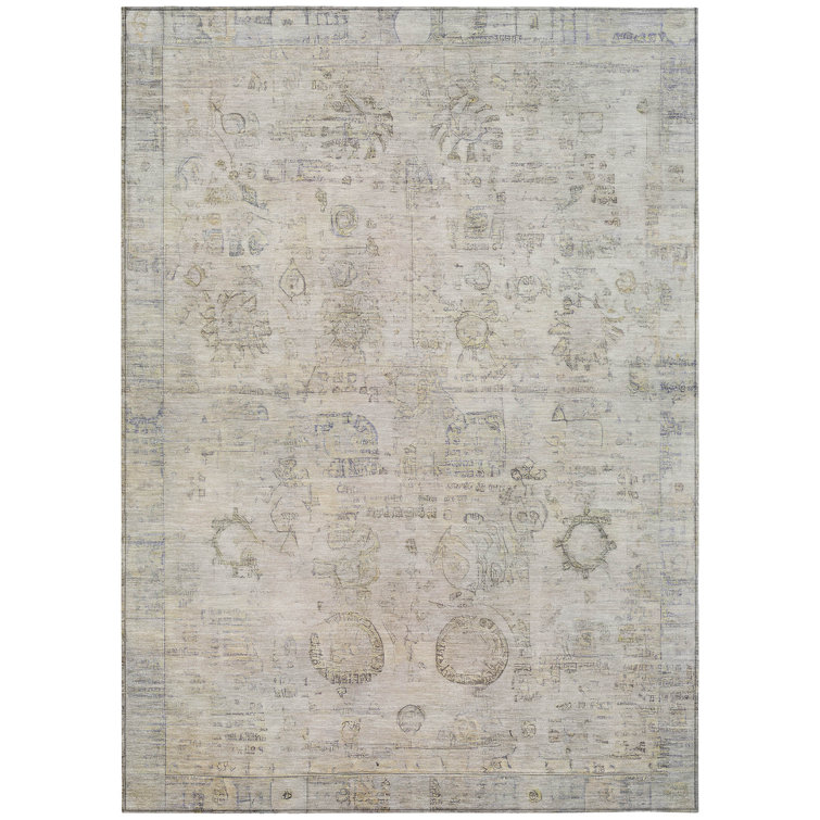 Machine Washable Indoor/Outdoor Xhevrie Linen Rug