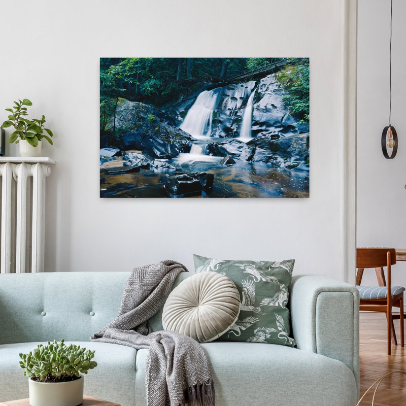 Waterfall and stones Leatherby Falls Mount Arvon Michigan USA 1 Piece Wrapped Canvas Wall Art, 60.96cm H x 91.44cm W