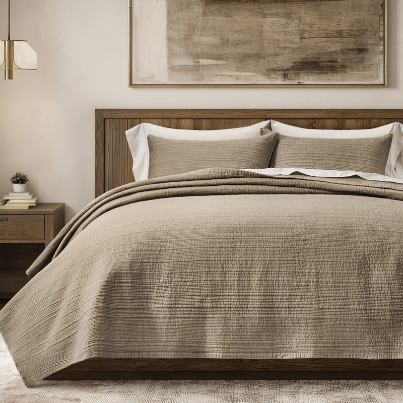 Ensemble de courtepointe 100% coton EVERGRACE Channel Stitch, couvre-lit en satin de coton prélavé, ensemble de literie 3 pièces doux et respirant avec 2 taies décoratives pour toutes les saisons