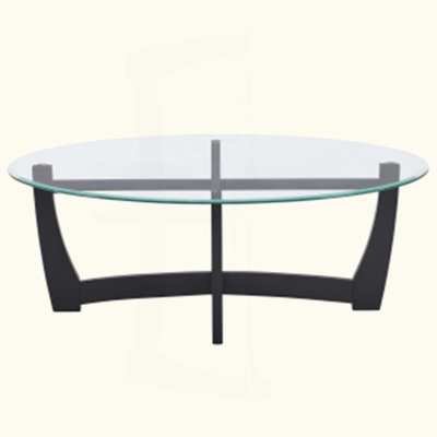 Oval Tempered Glass Coffee Table with Solid Wood Frame