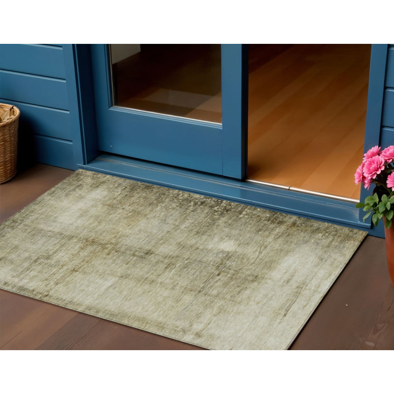 3' X 5' Taupe Beige And Chocolate Abstract Washable Indoor Outdoor Area Rug