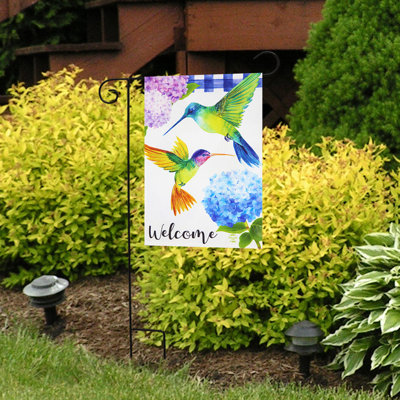 Hummingbirds and Hydrangeas Spring Burlap Garden Flag