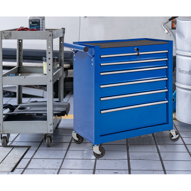 6 Drawer Rolling Tool Box, Portable Storage Tool Box With Wheels, Blue