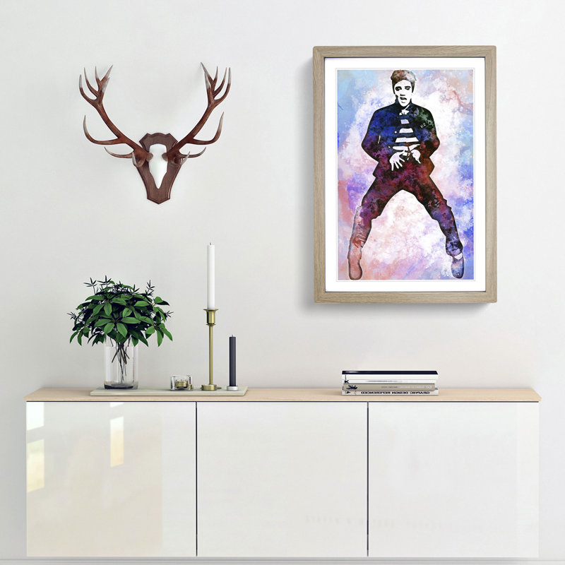 Elvis Presley The Jailhouse Rock in Abstract - Picture Frame Painting Print, 65cm H x 48cm W x 2cm D, Oak Framed
