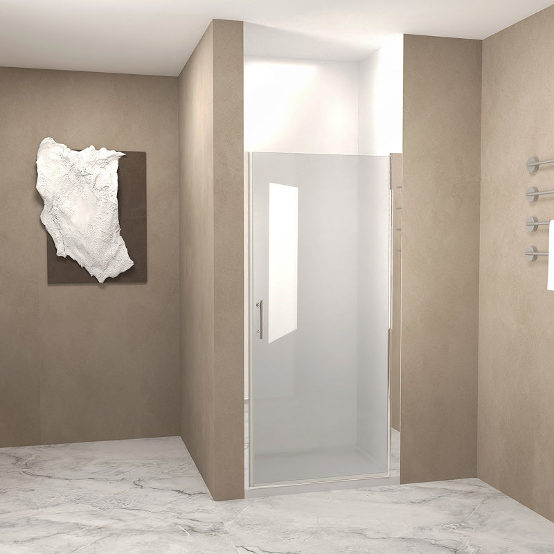 Pivot Shower Door With Brushed Nickel Aluminum Frame, Half Frame Shower Door, Brushed Nickel