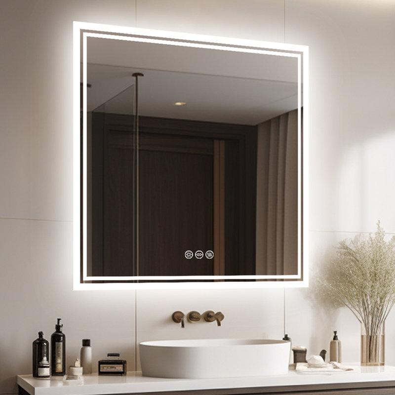 Alona Backlit LED Anti-Fog Bathroom Vanity Mirror, 80cm H x 80cm W