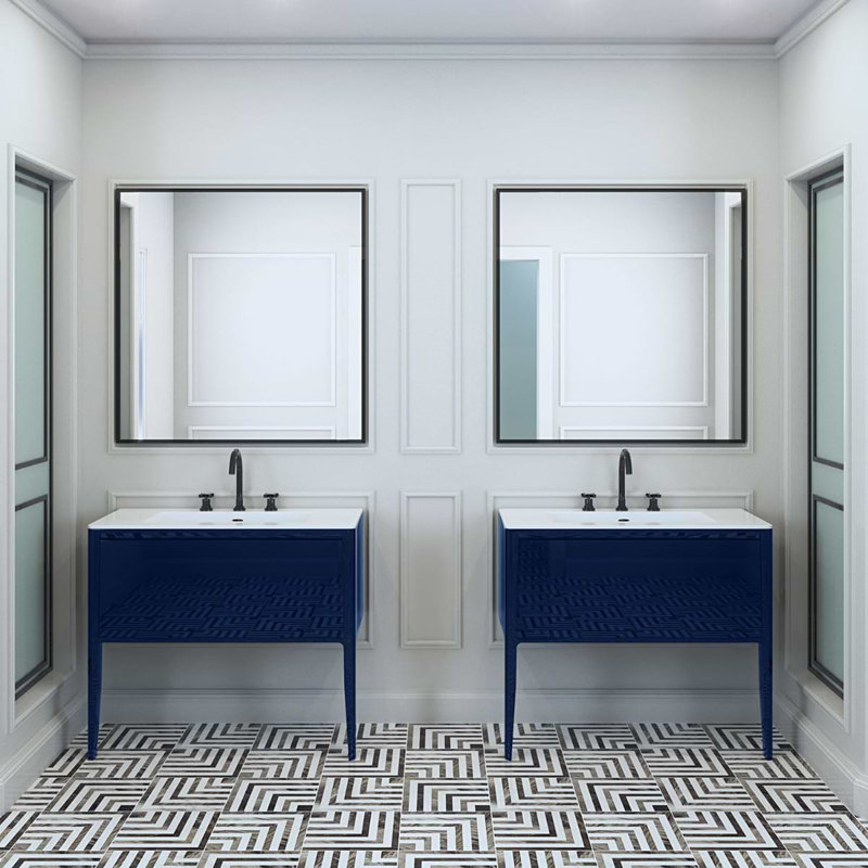 Luxe 30" Gloss Vanity With Counter, Navy