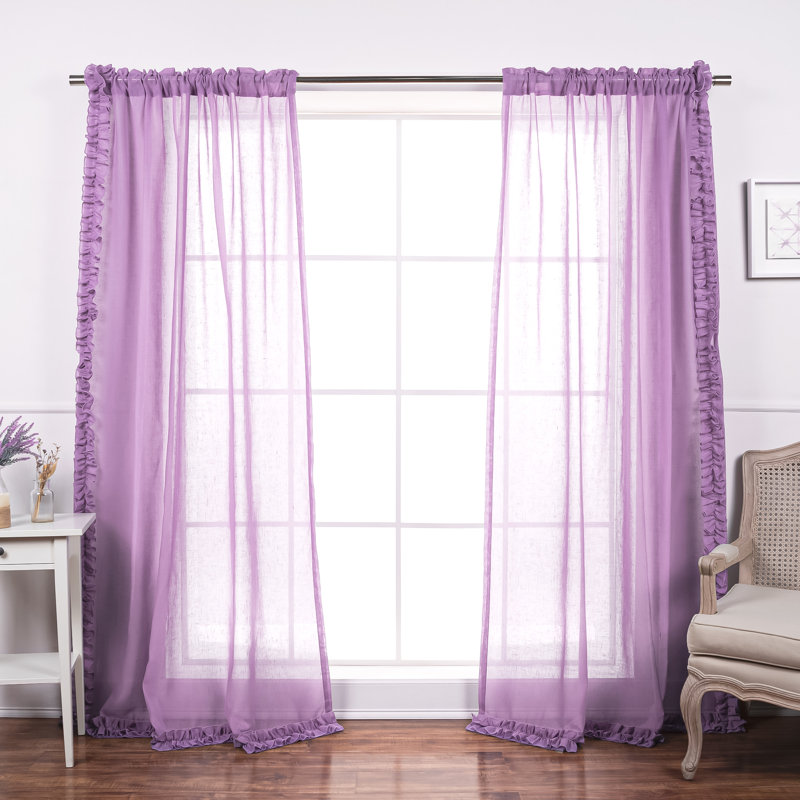 Paire de rideaux semi-transparents avec passe-tringle Raphaelle, Orchidée