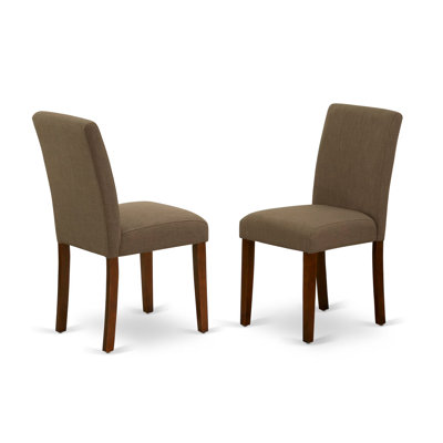 3 Piece Kitchen Table Set for Small Spaces Contains a Square Dining Room Table and 2 Coffee Linen Fabric Parsons Dining Chairs, Mahogany