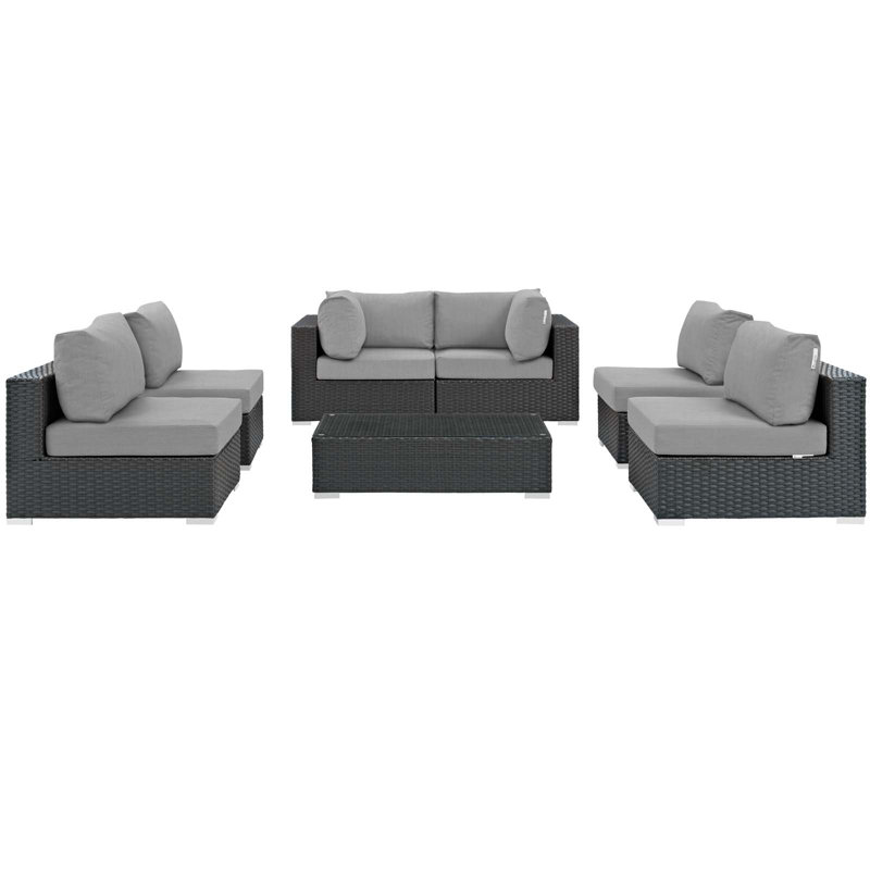 Ensemble modulaire d'extérieur 7 pièces Modway, Toile grise