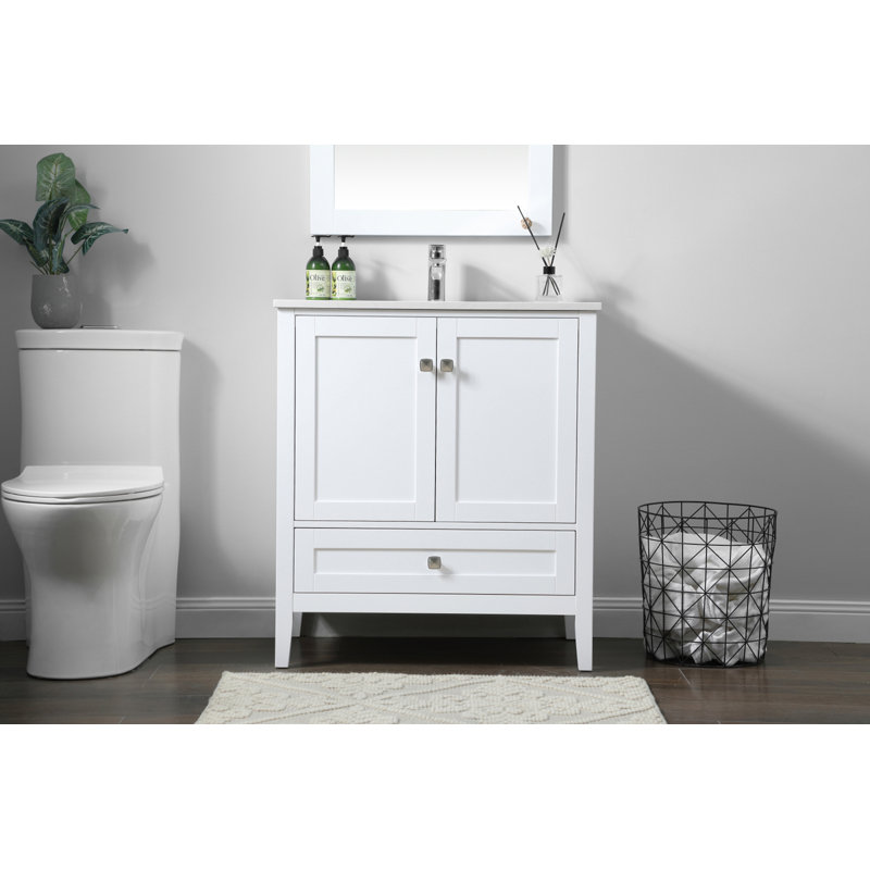 Ensemble de meuble-lavabo simple 30 po avec plateau en marbre Jadaya, Blanc