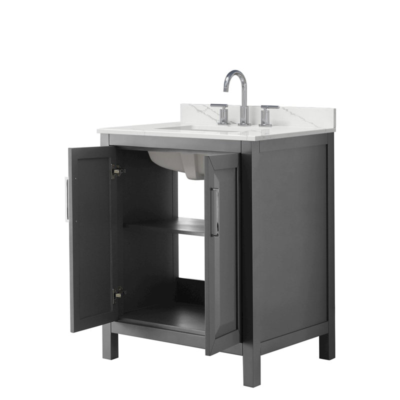Daria 30'' W Vanity, Polished Chrome, Gray, White Quartz