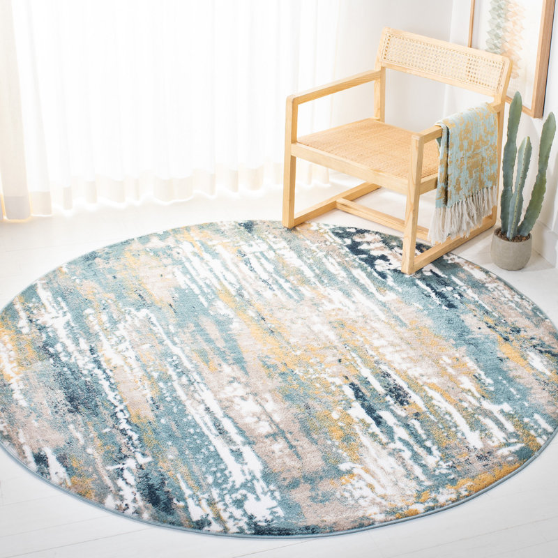 Agastya Teal/Gold Area Rug, Round 4'