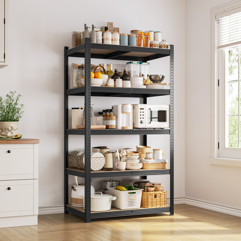 Lundys 71" H x 35.5" W x 16" D 5-Tier Adjustable Metal MDF Storage Rack Shelves Boltless Shelving, Black