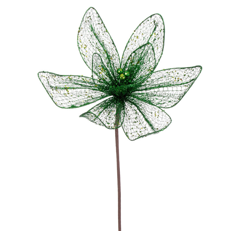 Poinsettia en maille à paillettes scintillantes 24 po, Émeraude
