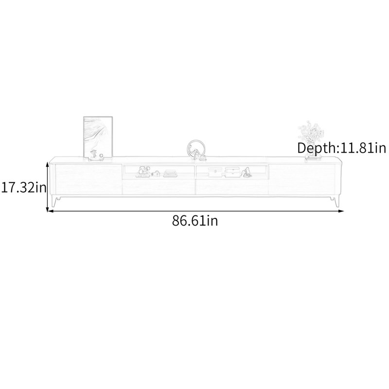 Meuble télé de rangement élégant en bois, H 17,32 po x L 86,61 po x l 11,81 po