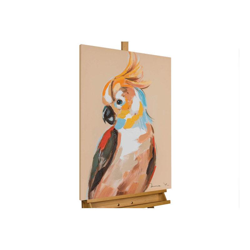 Hand -painted acrylic painting of a portrait of a cockatoo