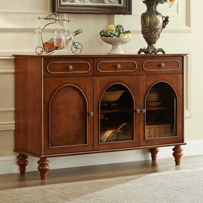 Dark-brown Solid + Manufactured Wood+Glass Sideboard