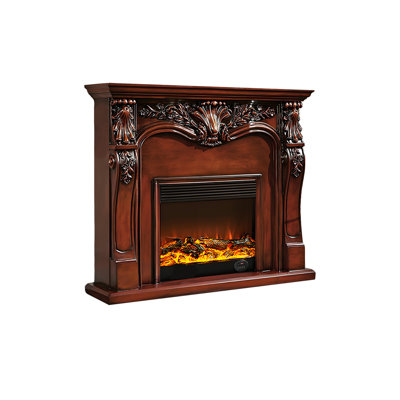 47.24"H Brown Retro Solid Wood Simulated Flame Heating Electric Fireplace