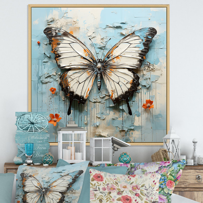"Urban Butterflies Graffiti Accents I", impression d'art mural papillon, H 16 po x l 16 po x P 1 po, Cadre naturel flottant