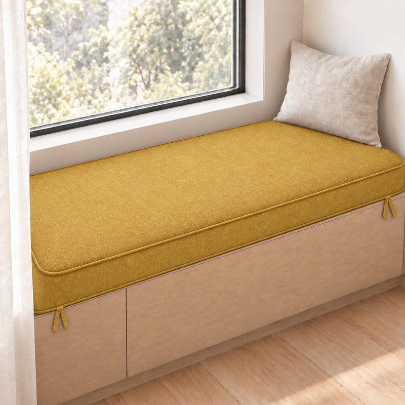 Coussin de banc antidérapant de 3 pouces de hauteur avec passepoil double et 2 attaches pour sièges de fenêtre, 22 po x 79 po
